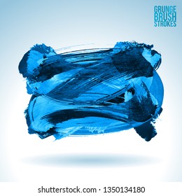 Blue brush stroke and texture. Grunge vector abstract hand - painted element. Underline and border design.