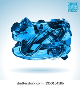 Blue brush stroke and texture. Grunge vector abstract hand - painted element. Underline and border design.