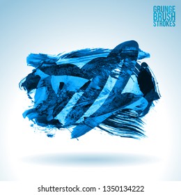Blue brush stroke and texture. Grunge vector abstract hand - painted element. Underline and border design.