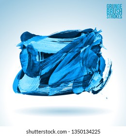 Blue brush stroke and texture. Grunge vector abstract hand - painted element. Underline and border design.