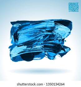 Blue brush stroke and texture. Grunge vector abstract hand - painted element. Underline and border design.