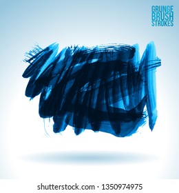 Blue brush stroke and texture. Grunge vector abstract hand - painted element. Underline and border design.