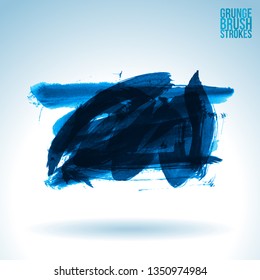 Blue brush stroke and texture. Grunge vector abstract hand - painted element. Underline and border design.