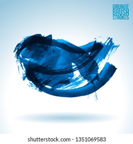 Blue brush stroke and texture. Grunge vector abstract hand - painted element. Underline and border design.
