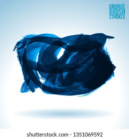 Blue brush stroke and texture. Grunge vector abstract hand - painted element. Underline and border design.
