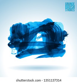 Blue brush stroke and texture. Grunge vector abstract hand - painted element. Underline and border design.