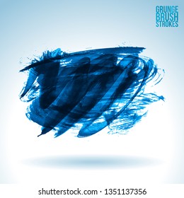 Blue brush stroke and texture. Grunge vector abstract hand - painted element. Underline and border design.