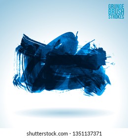 Blue brush stroke and texture. Grunge vector abstract hand - painted element. Underline and border design.