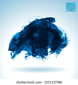 Blue brush stroke and texture. Grunge vector abstract hand - painted element. Underline and border design.