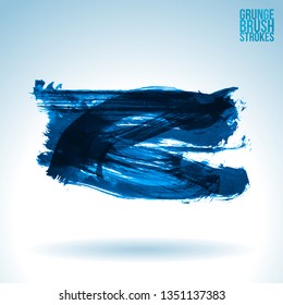 Blue brush stroke and texture. Grunge vector abstract hand - painted element. Underline and border design.