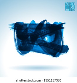 Blue brush stroke and texture. Grunge vector abstract hand - painted element. Underline and border design.