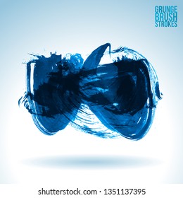 Blue brush stroke and texture. Grunge vector abstract hand - painted element. Underline and border design.