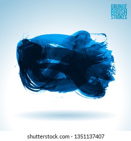 Blue brush stroke and texture. Grunge vector abstract hand - painted element. Underline and border design.