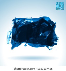 Blue brush stroke and texture. Grunge vector abstract hand - painted element. Underline and border design.