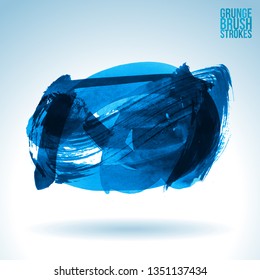 Blue brush stroke and texture. Grunge vector abstract hand - painted element. Underline and border design.
