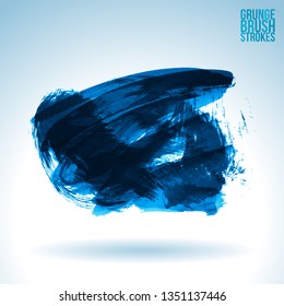 Blue brush stroke and texture. Grunge vector abstract hand - painted element. Underline and border design.
