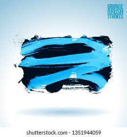 Blue brush stroke and texture. Grunge vector abstract hand - painted element. Underline and border design.