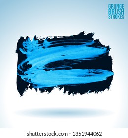 Blue brush stroke and texture. Grunge vector abstract hand - painted element. Underline and border design.