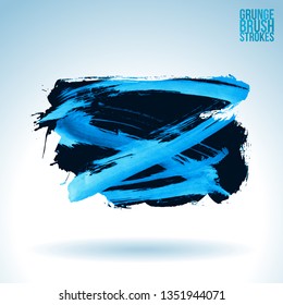 Blue brush stroke and texture. Grunge vector abstract hand - painted element. Underline and border design.