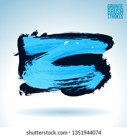 Blue brush stroke and texture. Grunge vector abstract hand - painted element. Underline and border design.