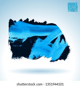 Blue brush stroke and texture. Grunge vector abstract hand - painted element. Underline and border design.