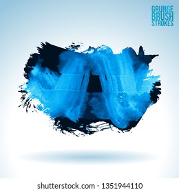 Blue brush stroke and texture. Grunge vector abstract hand - painted element. Underline and border design.