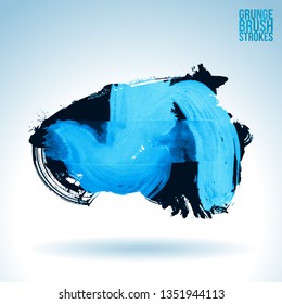 Blue brush stroke and texture. Grunge vector abstract hand - painted element. Underline and border design.
