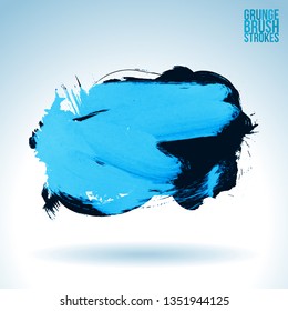 Blue brush stroke and texture. Grunge vector abstract hand - painted element. Underline and border design.