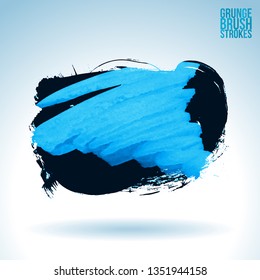 Blue brush stroke and texture. Grunge vector abstract hand - painted element. Underline and border design.