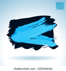Blue brush stroke and texture. Grunge vector abstract hand - painted element. Underline and border design.