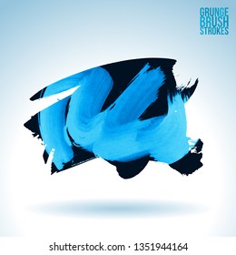 Blue brush stroke and texture. Grunge vector abstract hand - painted element. Underline and border design.