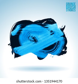 Blue brush stroke and texture. Grunge vector abstract hand - painted element. Underline and border design.