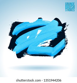 Blue brush stroke and texture. Grunge vector abstract hand - painted element. Underline and border design.