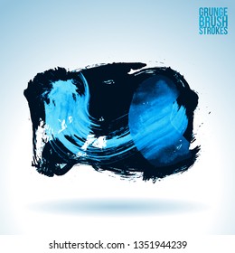 Blue brush stroke and texture. Grunge vector abstract hand - painted element. Underline and border design.