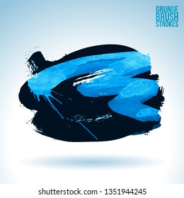 Blue brush stroke and texture. Grunge vector abstract hand - painted element. Underline and border design.