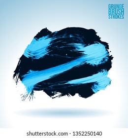 Blue brush stroke and texture. Grunge vector abstract hand - painted element. Underline and border design.