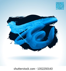 Blue brush stroke and texture. Grunge vector abstract hand - painted element. Underline and border design.