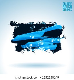 Blue brush stroke and texture. Grunge vector abstract hand - painted element. Underline and border design.