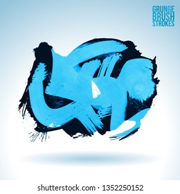 Blue brush stroke and texture. Grunge vector abstract hand - painted element. Underline and border design.