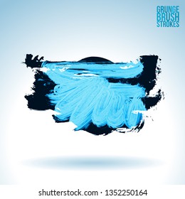 Blue brush stroke and texture. Grunge vector abstract hand - painted element. Underline and border design.