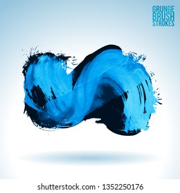 Blue brush stroke and texture. Grunge vector abstract hand - painted element. Underline and border design.