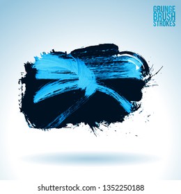 Blue brush stroke and texture. Grunge vector abstract hand - painted element. Underline and border design.