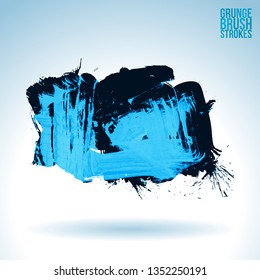 Blue brush stroke and texture. Grunge vector abstract hand - painted element. Underline and border design.