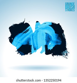 Blue brush stroke and texture. Grunge vector abstract hand - painted element. Underline and border design.