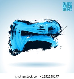 Blue brush stroke and texture. Grunge vector abstract hand - painted element. Underline and border design.