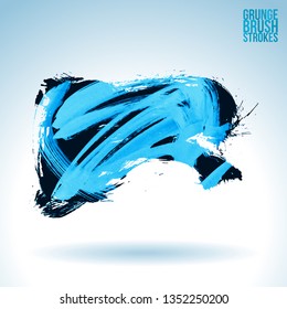 Blue brush stroke and texture. Grunge vector abstract hand - painted element. Underline and border design.
