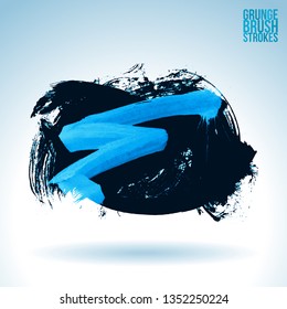 Blue brush stroke and texture. Grunge vector abstract hand - painted element. Underline and border design.