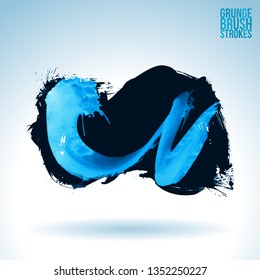Blue brush stroke and texture. Grunge vector abstract hand - painted element. Underline and border design.