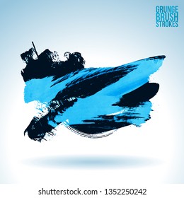 Blue brush stroke and texture. Grunge vector abstract hand - painted element. Underline and border design.