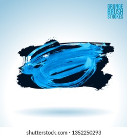 Blue brush stroke and texture. Grunge vector abstract hand - painted element. Underline and border design.